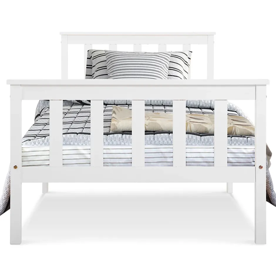 Okwish Lit simple 90x200 cm - Lit classique avec sommier à lattes - Pin et MDF - Sans matelas - Blanc Hot