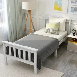 Okwish Lit simple 90x200 cm - Lit classique avec sommier à lattes - Pin et MDF - Sans matelas - Blanc Hot
