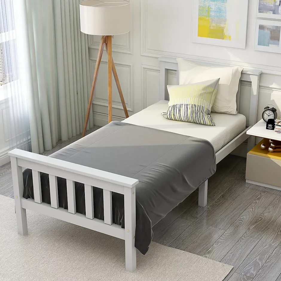 Okwish Lit simple 90x200 cm - Lit classique avec sommier à lattes - Pin et MDF - Sans matelas - Blanc Hot