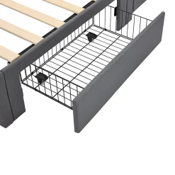 Okwish Lit Simple 90x190 cm - Lit Coffre avec 4 Tiroirs et Ports USB - Éclairage LED - Gain de Place - Gris - Sans Matelas