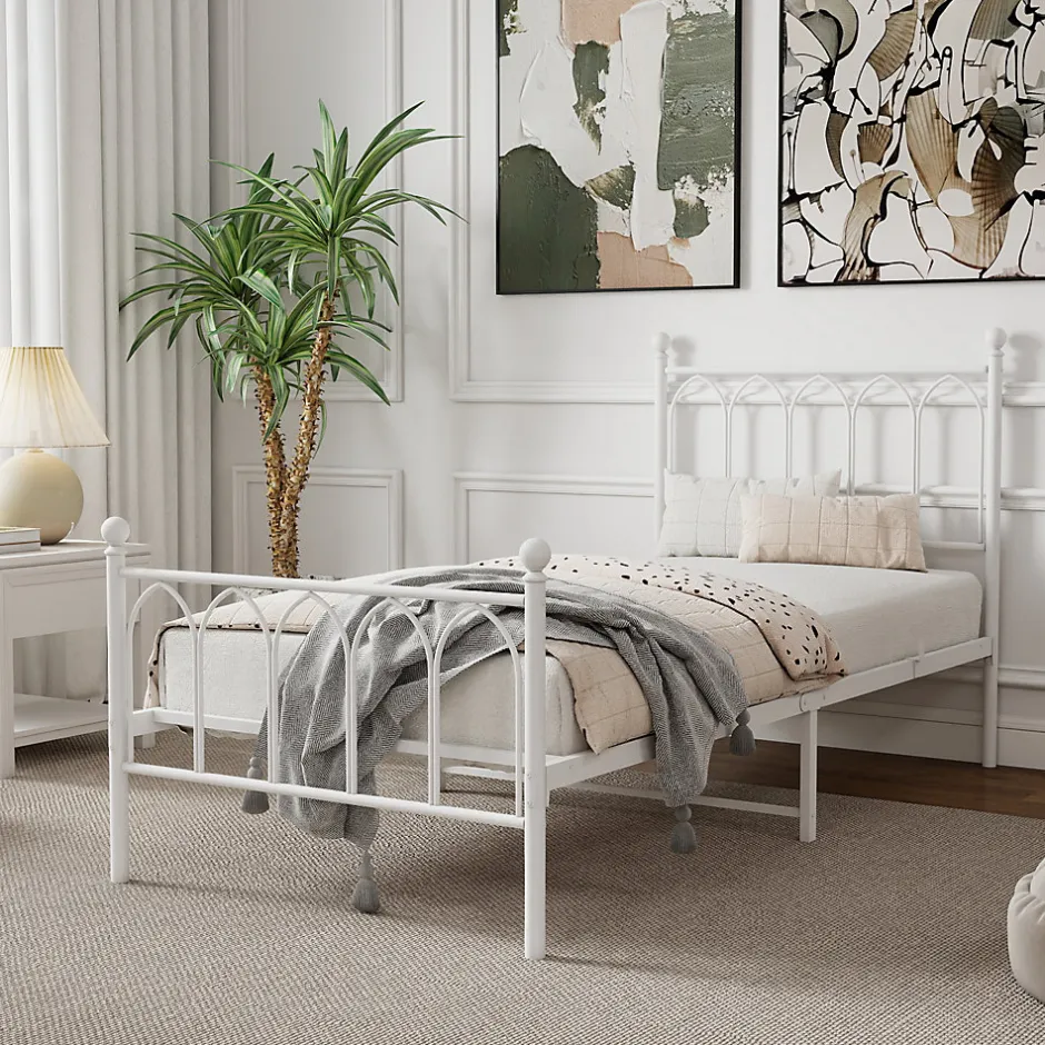Okwish Lit Simple 90x200 cm - Lit en Métal Blanc Design Contemporain et Robuste - Sans Matelas