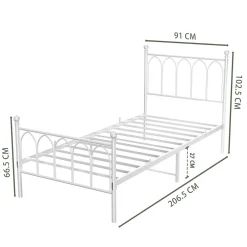 Okwish Lit Simple 90x200 cm - Lit en Métal Blanc Design Contemporain et Robuste - Sans Matelas