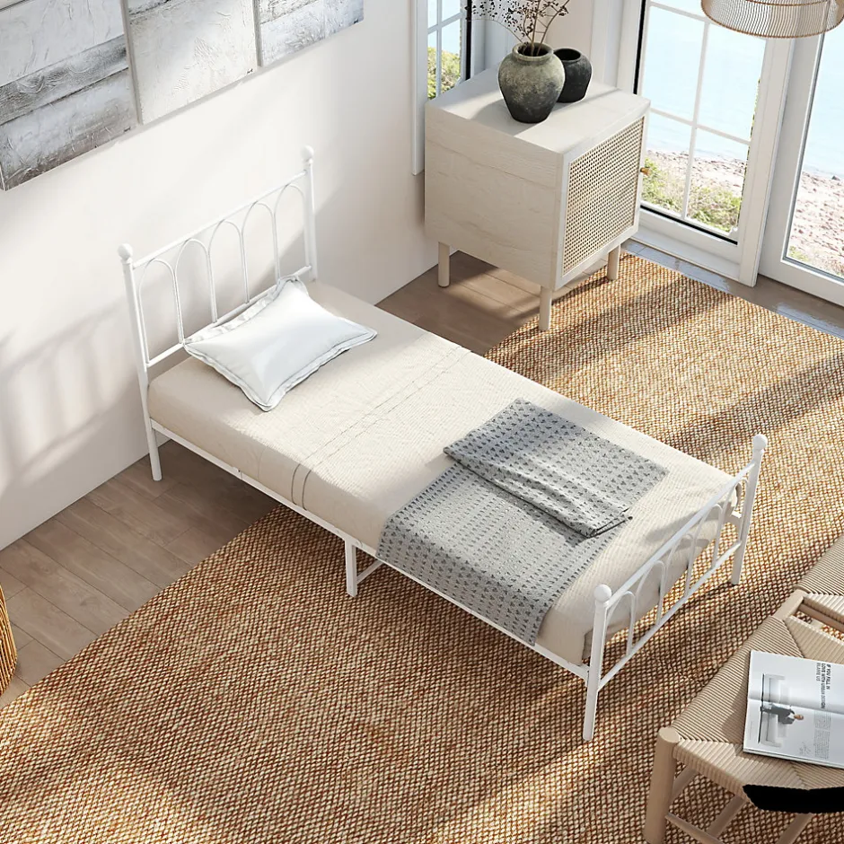 Okwish Lit Simple 90x200 cm - Lit en Métal Blanc Design Contemporain et Robuste - Sans Matelas