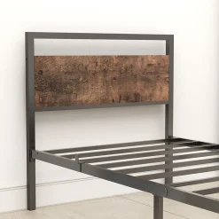 Okwish Lit Simple 90x200 cm - Lit en Métal Noir Solide avec Sommier à Lattes et Bois Robuste - Sans Matelas
