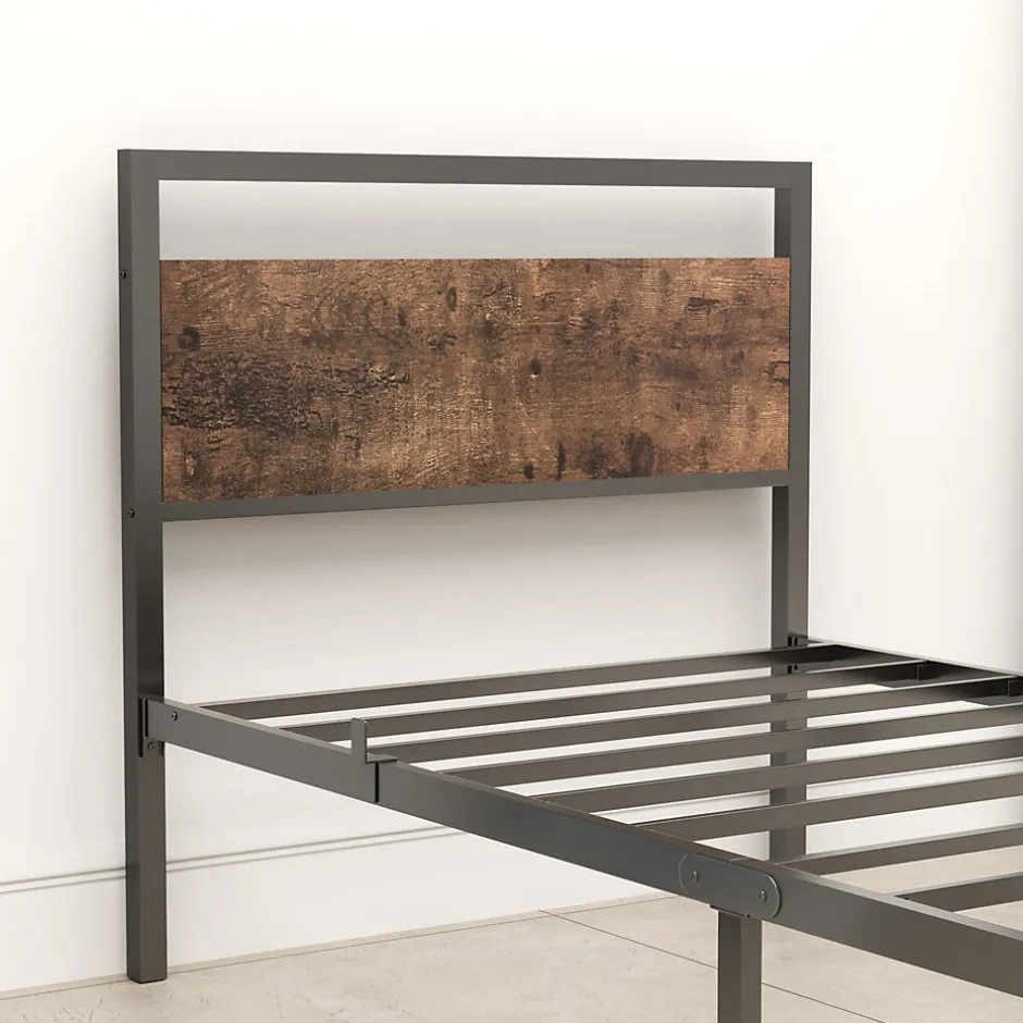 Okwish Lit Simple 90x200 cm - Lit en Métal Noir Solide avec Sommier à Lattes et Bois Robuste - Sans Matelas