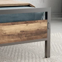 Okwish Lit Simple 90x200 cm - Lit en Métal Noir Solide avec Sommier à Lattes et Bois Robuste - Sans Matelas