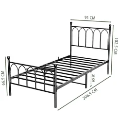 Okwish Lit Simple 90x200 cm - Lit en Métal Noir pour Chambre ou Studio - Robuste et Facile à Monter - Sans Matelas New