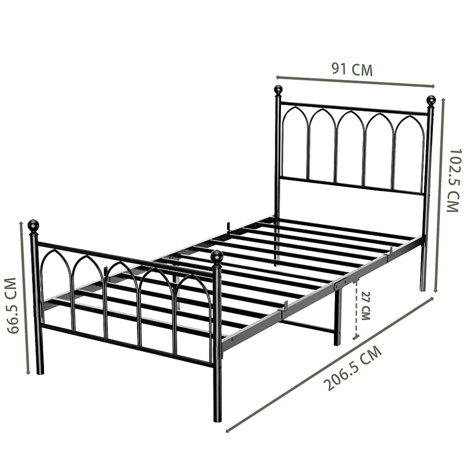 Okwish Lit Simple 90x200 cm - Lit en Métal Noir pour Chambre ou Studio - Robuste et Facile à Monter - Sans Matelas New