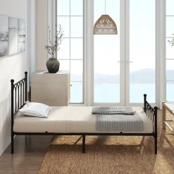 Okwish Lit Simple 90x200 cm - Lit en Métal Noir pour Chambre ou Studio - Robuste et Facile à Monter - Sans Matelas New