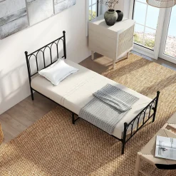 Okwish Lit Simple 90x200 cm - Lit en Métal Noir pour Chambre ou Studio - Robuste et Facile à Monter - Sans Matelas New