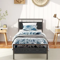 Okwish Lit Simple 90x200 cm - Lit en Métal Noir Robuste Gain de Place pour Petite Chambre - Sans Matelas Clearance