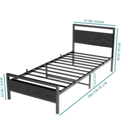 Okwish Lit Simple 90x200 cm - Lit en Métal Noir Robuste Gain de Place pour Petite Chambre - Sans Matelas Clearance