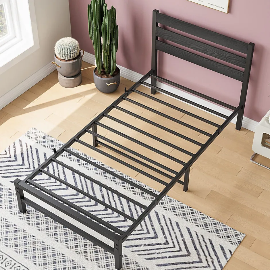 Okwish Lit Simple 90x200 cm - Lit en Métal Noir Contemporain et Durable pour Chambre Ado - Sans Matelas Clearance