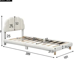 Enfant Okwish Lit Simple 90x200 cm - Lit Enfant Junior avec Tête de Lit en Peluche - Sans Matelas - Blanc