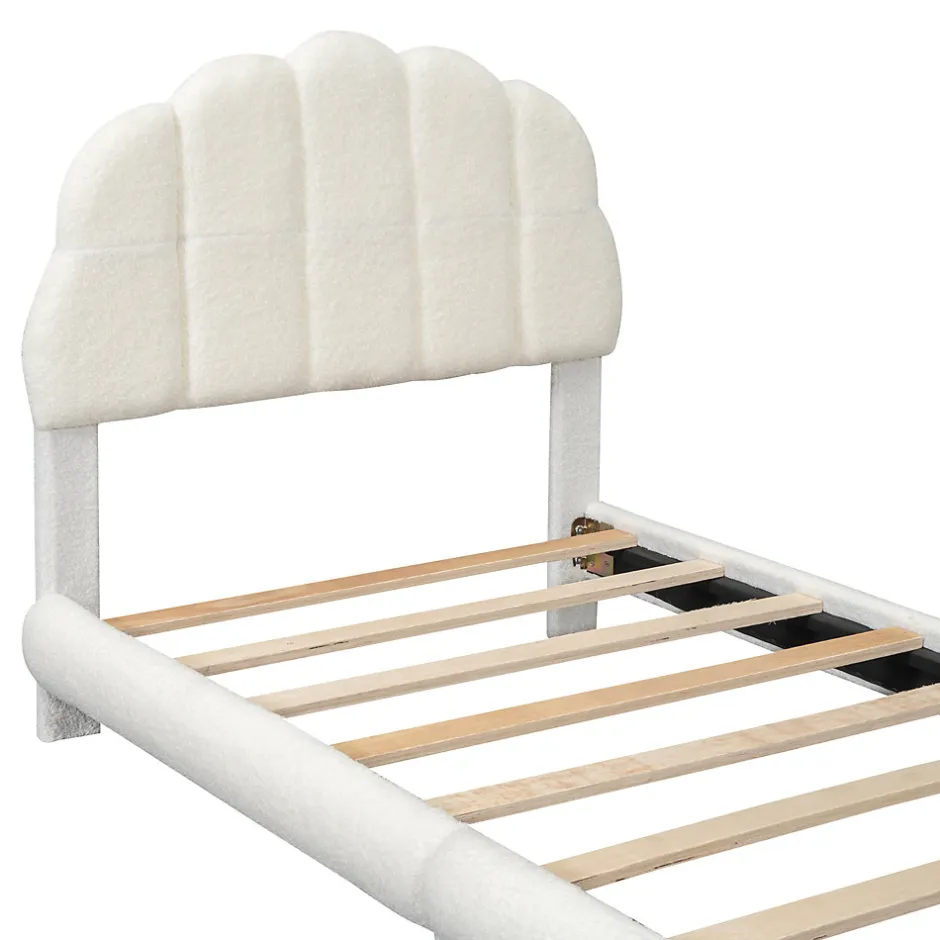 Enfant Okwish Lit Simple 90x200 cm - Lit Enfant Junior avec Tête de Lit en Peluche - Sans Matelas - Blanc