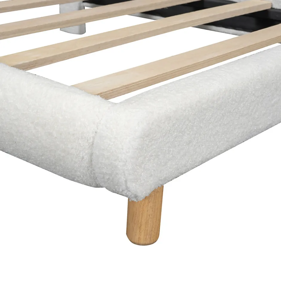Enfant Okwish Lit Simple 90x200 cm - Lit Enfant Junior avec Tête de Lit en Peluche - Sans Matelas - Blanc