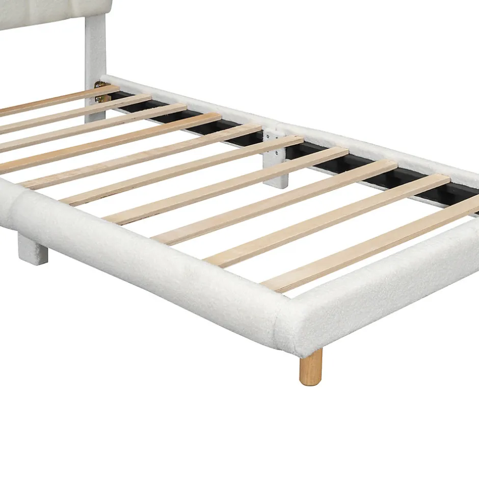 Enfant Okwish Lit Simple 90x200 cm - Lit Enfant Junior avec Tête de Lit en Peluche - Sans Matelas - Blanc