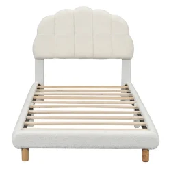 Enfant Okwish Lit Simple 90x200 cm - Lit Enfant Junior avec Tête de Lit en Peluche - Sans Matelas - Blanc