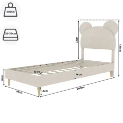 Okwish Lit Simple 90x200 cm - Lit Enfant avec Tête Cartoon Capitonnée et Cadre Bas, Velours Beige, sans Matelas Online