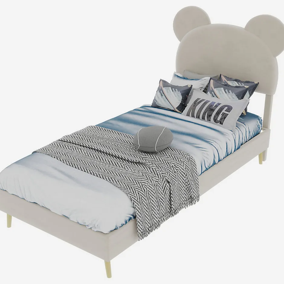 Okwish Lit Simple 90x200 cm - Lit Enfant avec Tête Cartoon Capitonnée et Cadre Bas, Velours Beige, sans Matelas Online