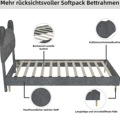 Okwish Lit Simple 90x200 cm - Lit Enfant avec Tête Cartoon Capitonnée et Cadre Bas, Velours Gris, sans Matelas Discount