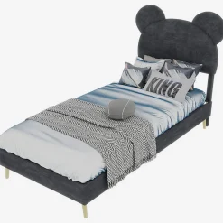 Okwish Lit Simple 90x200 cm - Lit Enfant avec Tête Cartoon Capitonnée et Cadre Bas, Velours Gris, sans Matelas Discount