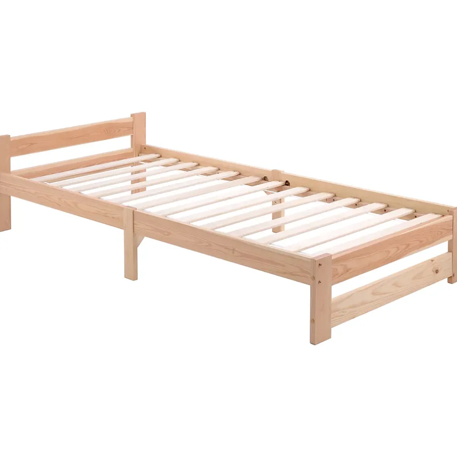 Okwish Lit Simple 90x200 cm - Lit Futon Naturel avec Tête de Lit en Bois Massif - Sommier Inclus - Minimaliste Scandinave - Sans Matelas