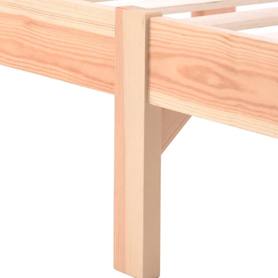 Okwish Lit Simple 90x200 cm - Lit Futon Naturel avec Tête de Lit en Bois Massif - Sommier Inclus - Minimaliste Scandinave - Sans Matelas