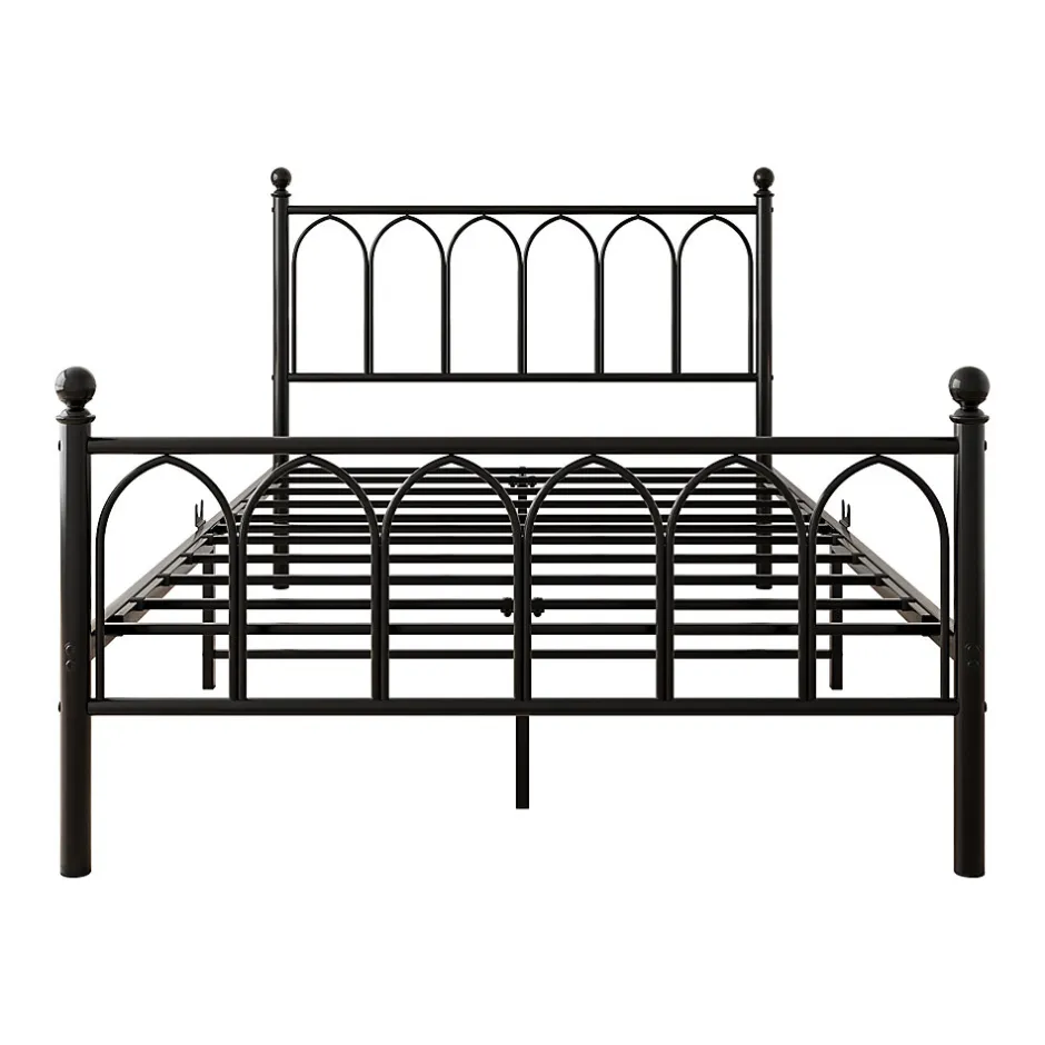 Okwish Lit Simple 120x200 cm - Lit Métal Ado Vintage avec LED et Ports USB, Barres Acier Renforcées, Sans Matelas - Métal Noir
