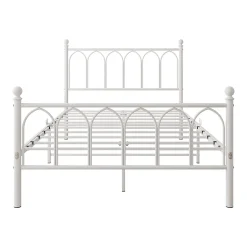 Okwish Lit Simple 120x200 cm - Lit Métal Ado Vintage avec LED et Ports USB, Barres Acier Renforcées, Sans Matelas - Métal Blanc Hot