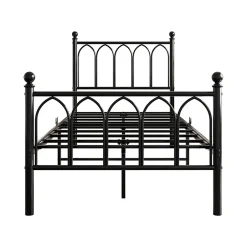 Okwish Lit Simple 90x200 cm - Lit Métal Ado avec Éclairage LED et Ports USB, Barres Acier Renforcées, Sans Matelas - Métal Noir