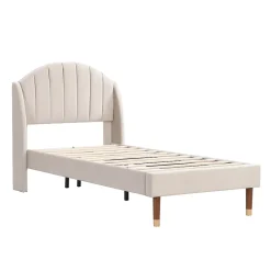 Okwish Lit Simple 90x200 cm - Lit Rembourré ado - Velours - Sans Matelas - Beige Hot