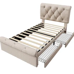 Okwish Lit simple 90x200 cm - Lit simple capitonné avec 2 Tiroirs et Tête de Lit Réglable, Gris Clair, Sans Matelas Sale