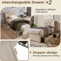 Okwish Lit simple 90x200 cm - Lit simple capitonné avec 2 Tiroirs et Tête de Lit Réglable, Gris Clair, Sans Matelas Sale