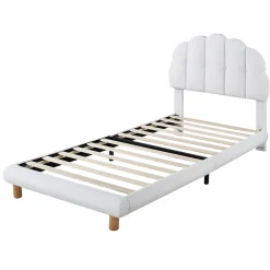 Generique Lit simple 90x200 cm avec tête de lit, sommier en bois, cadre plateforme, pour enfant, blanc New