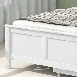 Okwish Lit Simple 90x200 cm Bois - Lit Ado ou Adulte avec Rangement Intégré sous le Sommier - Sans Matelas - Bois de Pin + MDF - Blanc