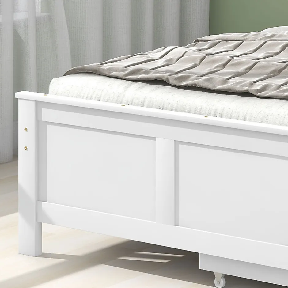 Okwish Lit Simple 90x200 cm Bois - Lit Ado ou Adulte avec Rangement Intégré sous le Sommier - Sans Matelas - Bois de Pin + MDF - Blanc