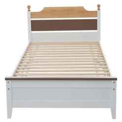 ProximaX Lit simple 90x200 cm en bois de pin avec pied central, tête et pied en MDF, design Colour-Blocking blanc, lit pour ado et adulte