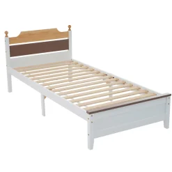 ProximaX Lit simple 90x200 cm en bois de pin avec pied central, tête et pied en MDF, design Colour-Blocking blanc, lit pour ado et adulte