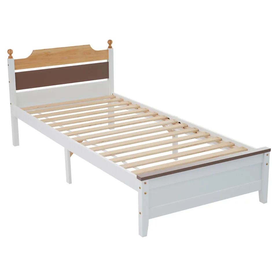 ProximaX Lit simple 90x200 cm en bois de pin avec pied central, tête et pied en MDF, design Colour-Blocking blanc, lit pour ado et adulte