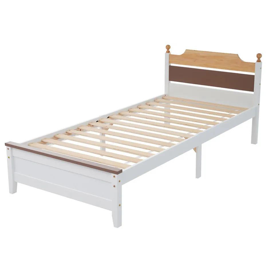 ProximaX Lit simple 90x200 cm en bois de pin avec pied central, tête et pied en MDF, design Colour-Blocking blanc, lit pour ado et adulte