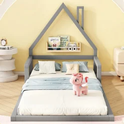 ProximaX Lit Simple 90x200 cm en Pin Massif Gris, Design Minimaliste, Confort et Sécurité pour Chambre