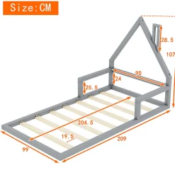 ProximaX Lit Simple 90x200 cm en Pin Massif Gris, Design Minimaliste, Confort et Sécurité pour Chambre