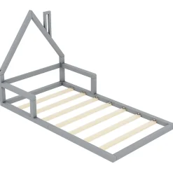 ProximaX Lit Simple 90x200 cm en Pin Massif Gris, Design Minimaliste, Confort et Sécurité pour Chambre