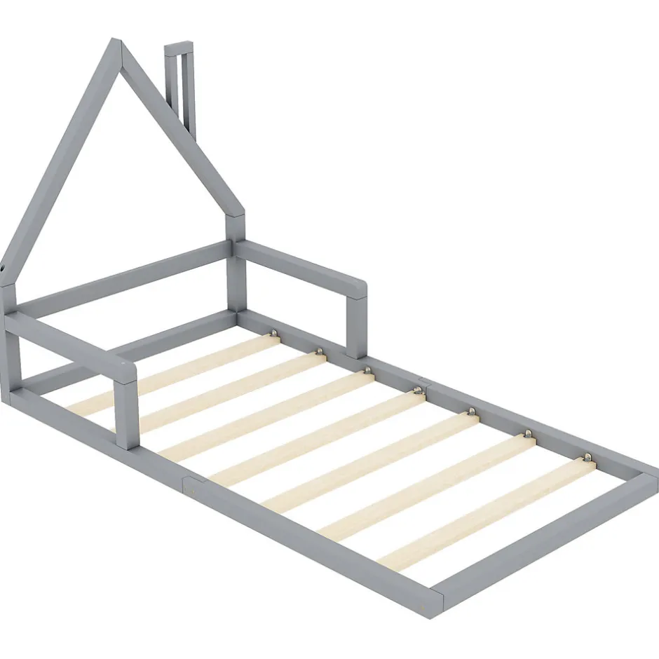 ProximaX Lit Simple 90x200 cm en Pin Massif Gris, Design Minimaliste, Confort et Sécurité pour Chambre