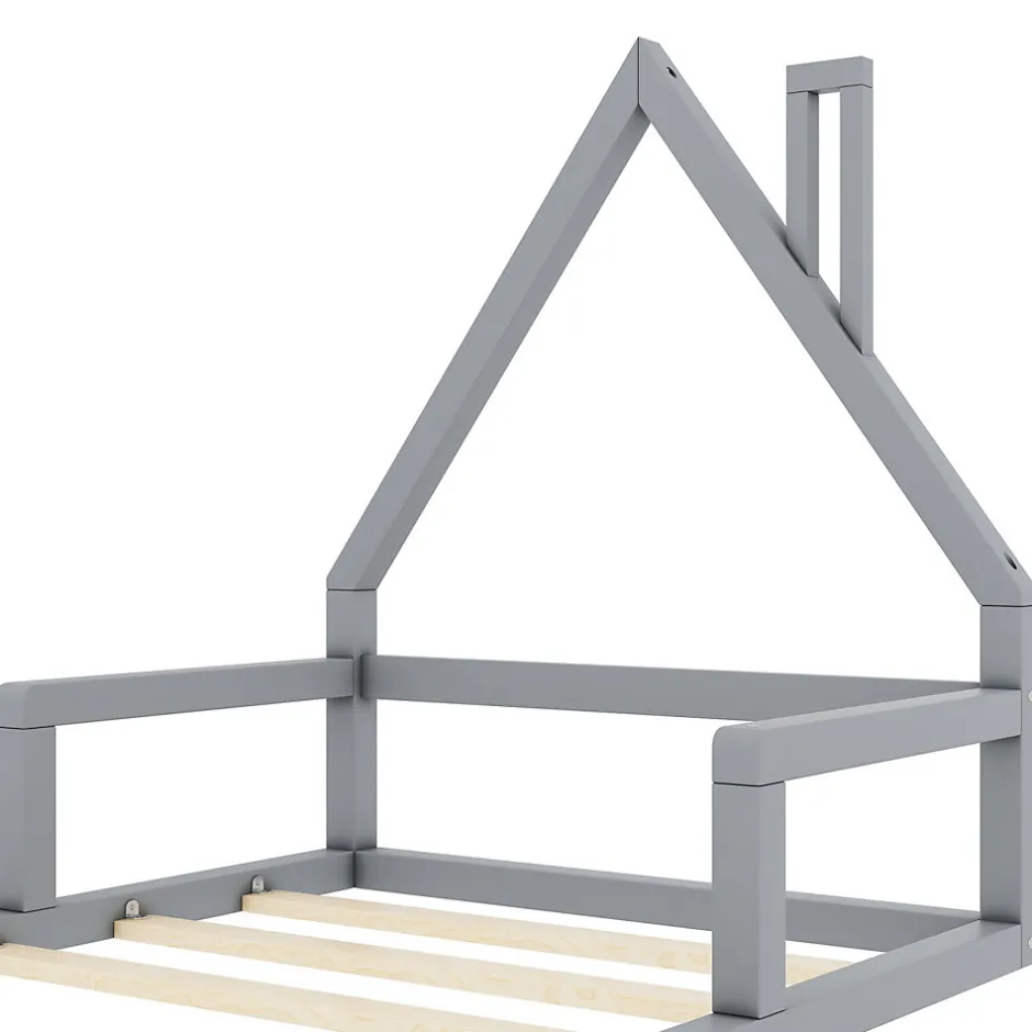 ProximaX Lit Simple 90x200 cm en Pin Massif Gris, Design Minimaliste, Confort et Sécurité pour Chambre