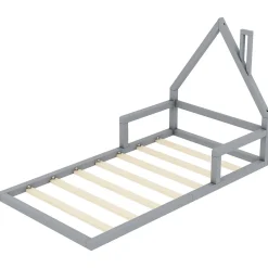 ProximaX Lit Simple 90x200 cm en Pin Massif Gris, Design Minimaliste, Confort et Sécurité pour Chambre