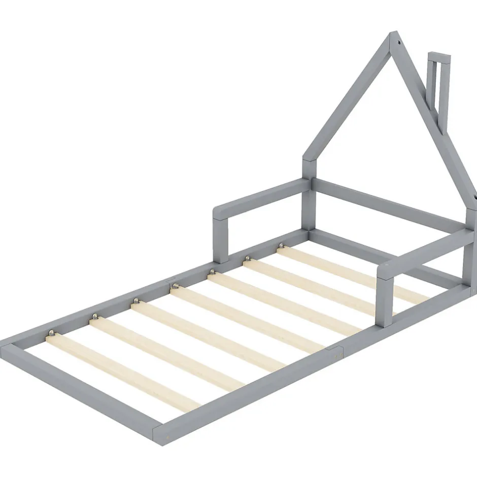 ProximaX Lit Simple 90x200 cm en Pin Massif Gris, Design Minimaliste, Confort et Sécurité pour Chambre