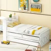 ProximaX Lit simple 90x190 cm en pin massif blanc avec tiroir coulissant, sommier et table de chevet USB, Lit multifonction ado/invité