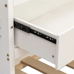 ProximaX Lit simple 90x190 cm en pin massif blanc avec tiroir coulissant, sommier et table de chevet USB, Lit multifonction ado/invité